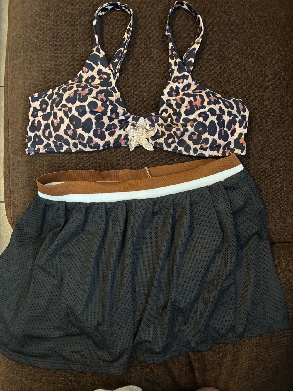 Athletic Swimsuit with Brown and Black Waistband. NWOT